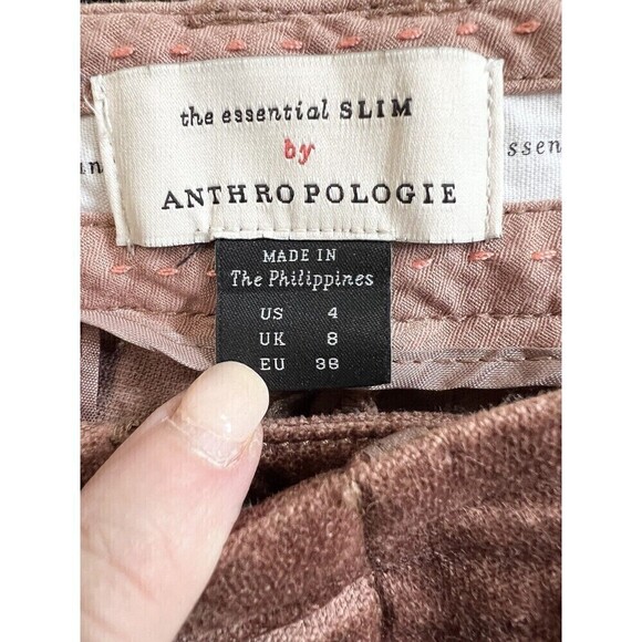 By Anthropologie Brown Retro Velvet Pants Size 4 S Chic Classic Essential Slim - Picture 8 of 9